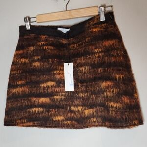 NWT Waverly Grey Wool Blend Brown Fur Mini Skirt Size Medium Nordstrom